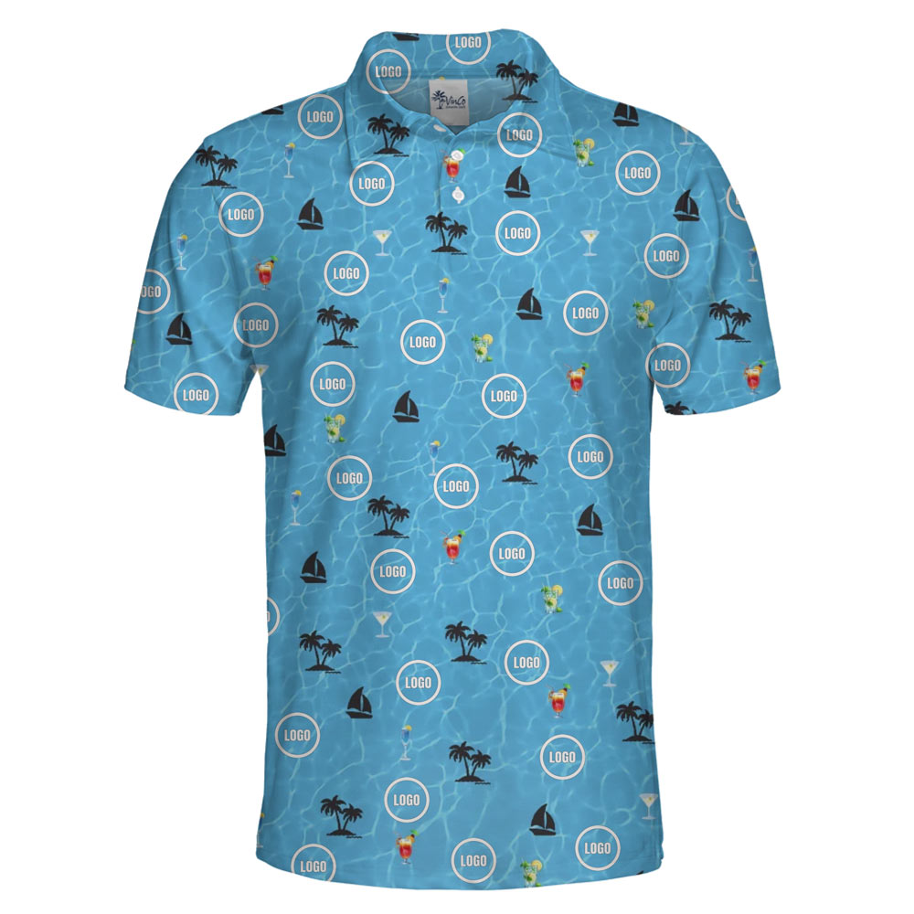 [Live Preview] Custom Logo Blue Ocean Wave Polo Shirt