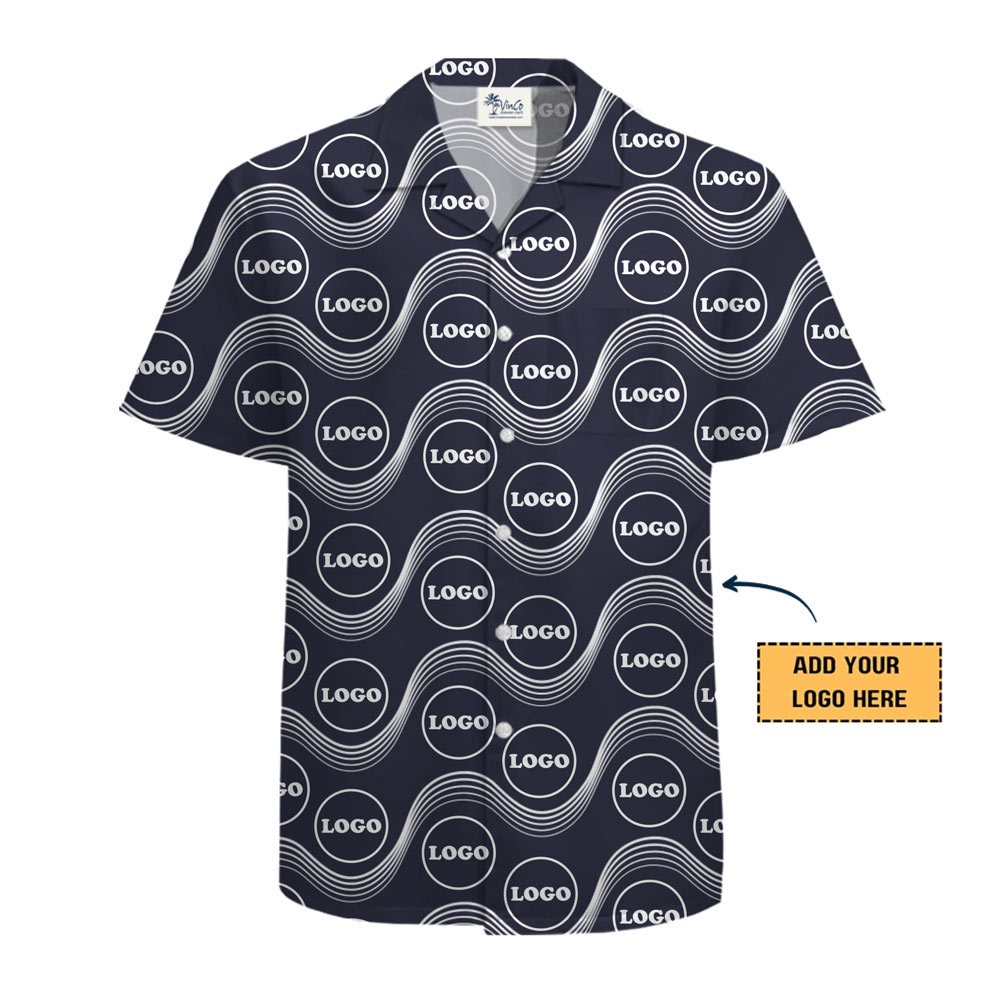 [Live Preview] Wave Grid Custom Logo Hawaiian Shirt