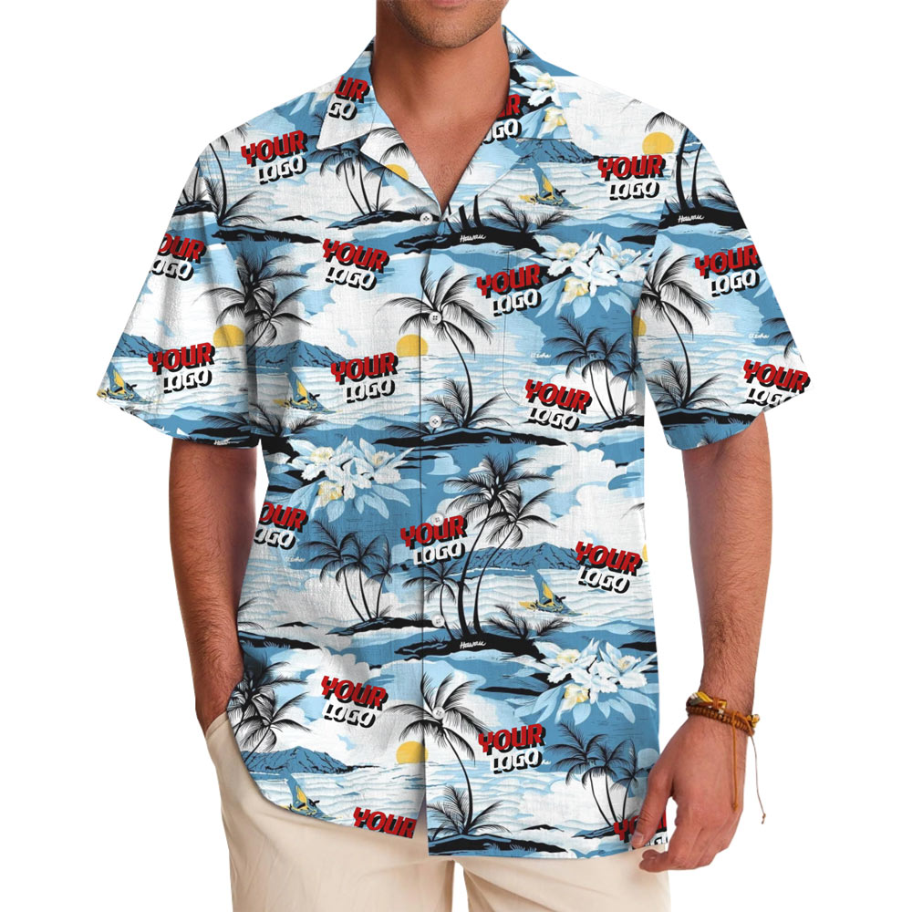 [Live Preview] Tropical Islands Blue Hawaiian Shirt With Custom Logo - variant image 1