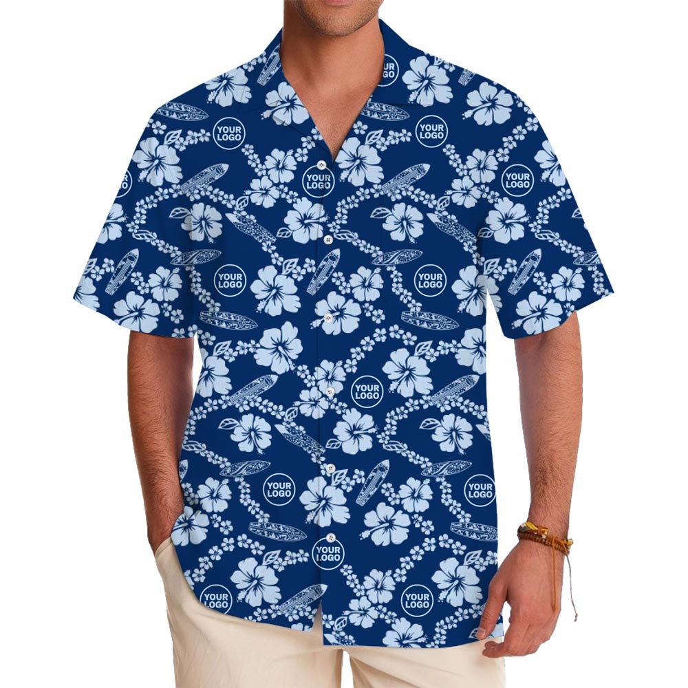 [Live Preview] Custom Logo Hibiscus Button Up Hawaiian Shirt - variant image 1