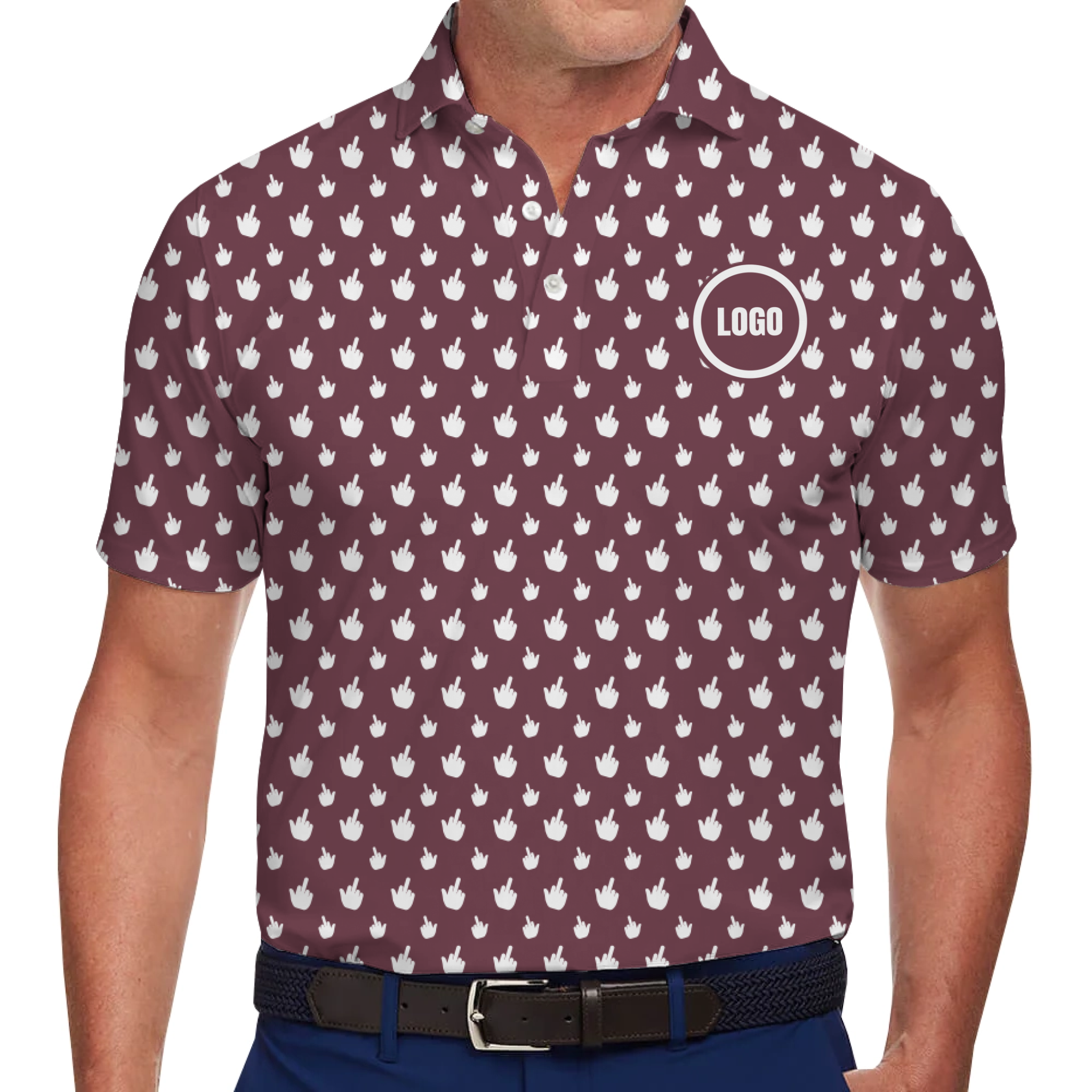 [Live Preview] Custom Funny Finger Polo Shirt with Chest Logo - variant image 1