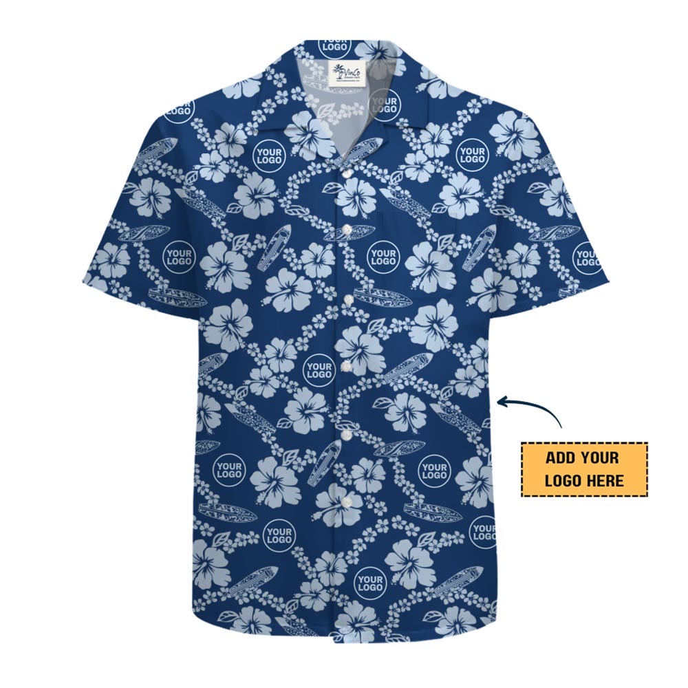 [Live Preview] Custom Logo Hibiscus Button Up Hawaiian Shirt