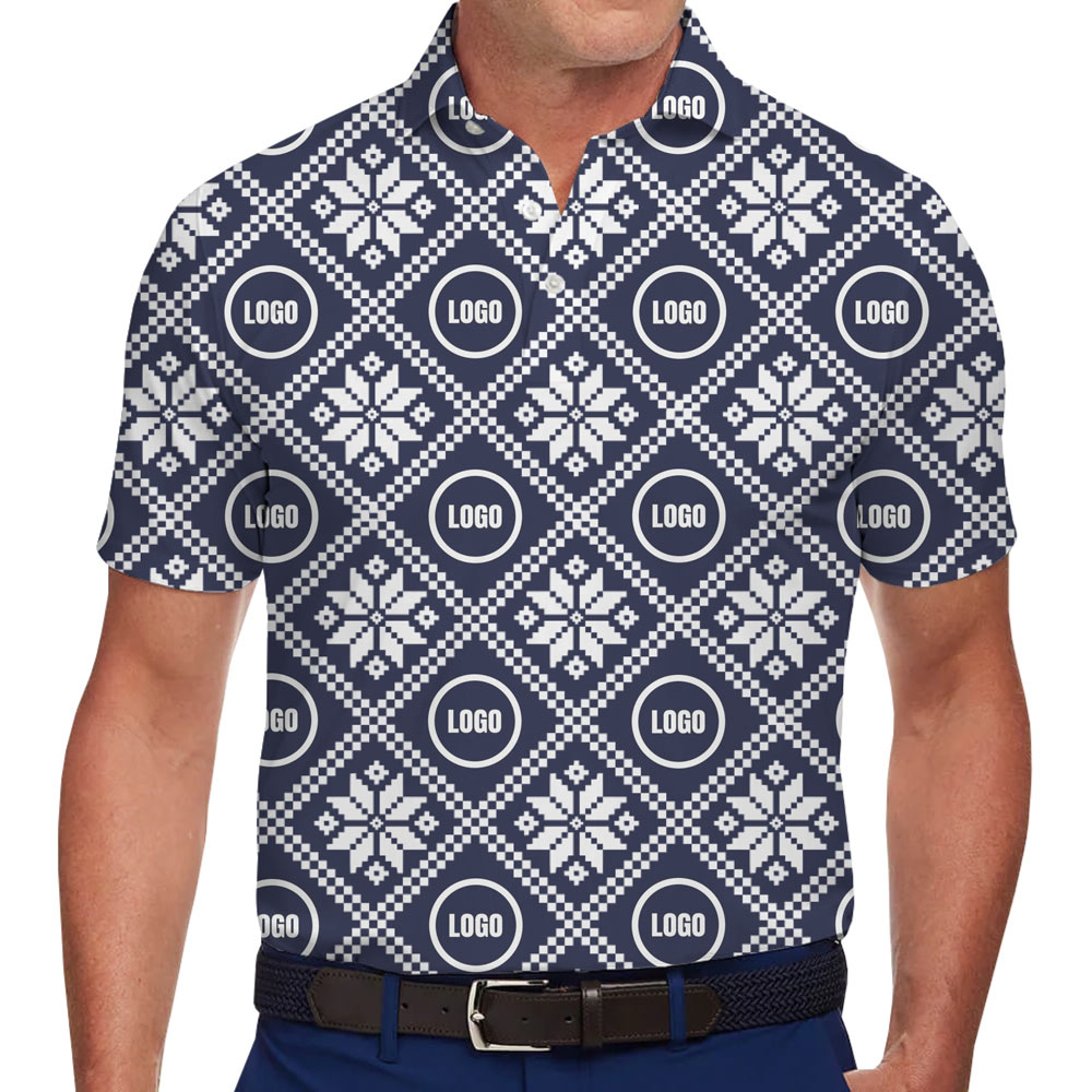 [Live Preview] Winter Grid Custom Logo Christmas Polo Shirt - variant image 1