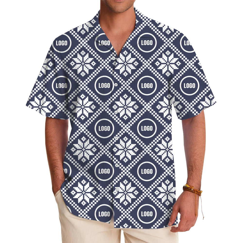 [Live Preview] Winter Grid Custom Logo Christmas Hawaiian Shirt - variant image 1