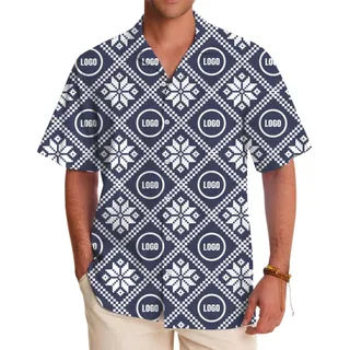 [Live Preview] Winter Grid Custom Logo Christmas Hawaiian Shirt
