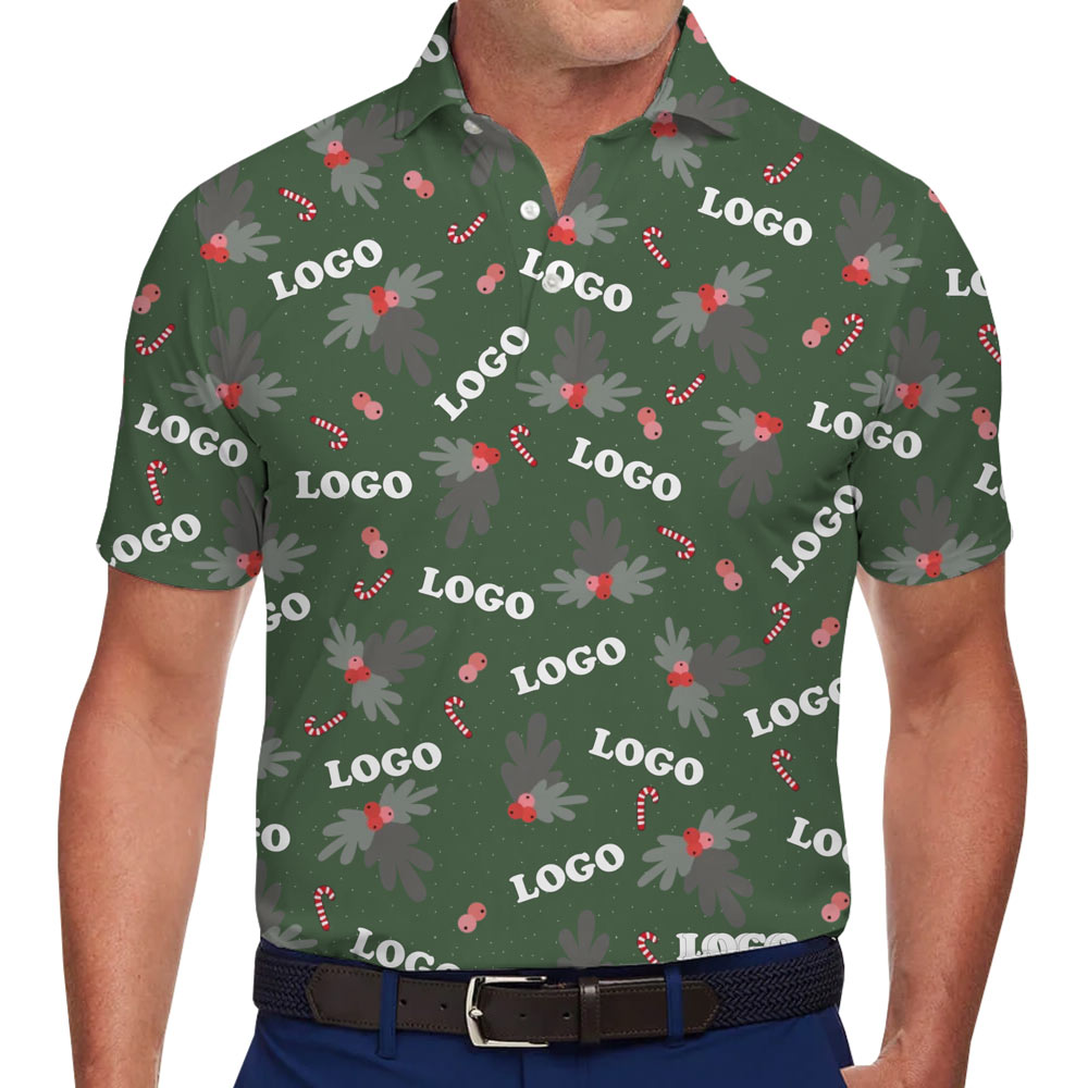 [Live Preview] Custom Logo Christmas Candy Mistletoe Polo Shirt - variant image 1