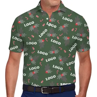 [Live Preview] Custom Logo Christmas Candy Mistletoe Polo Shirt