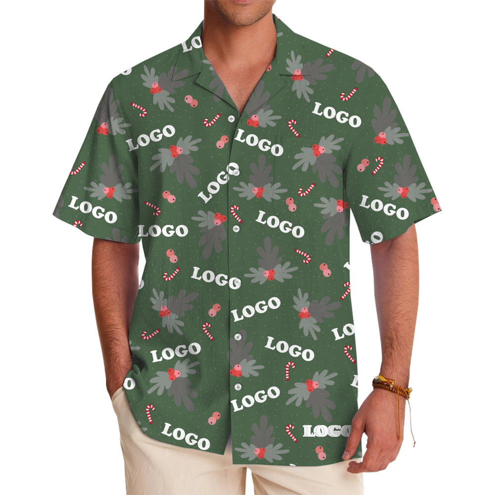 [Live Preview] Custom Logo Christmas Candy Mistletoe Hawaiian Shirt - variant image 1