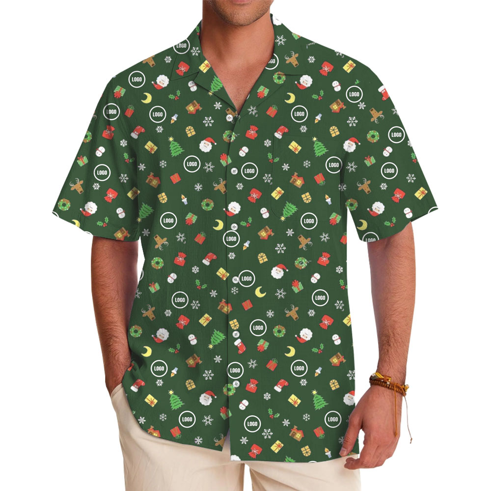 [Live Preview] Festive Custom Logo Christmas Holiday Hawaiian Shirt - variant image 1