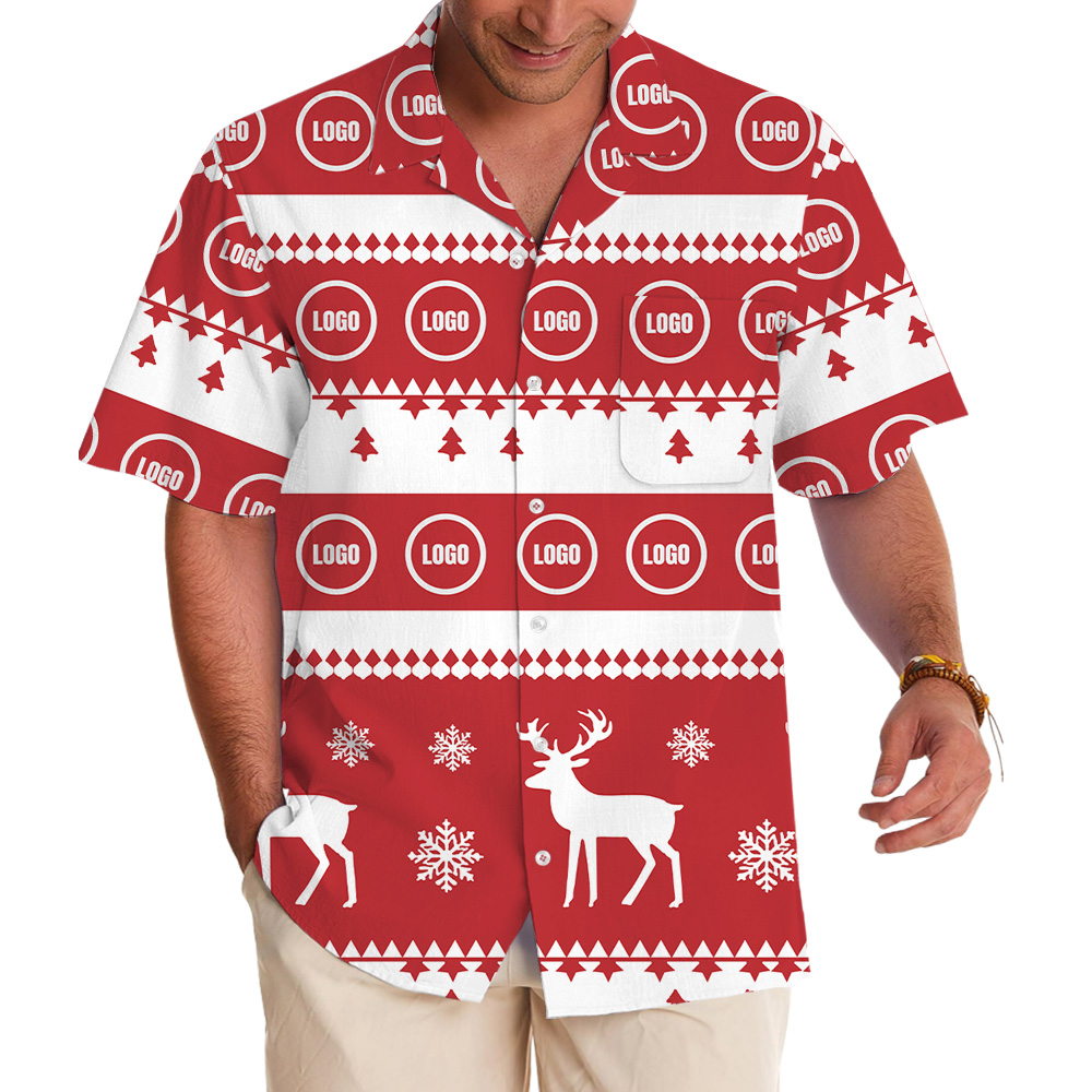 Reindeer Stripe And Snowflake Hawaiian Shirt Christmas Custom Logo - variant image 1