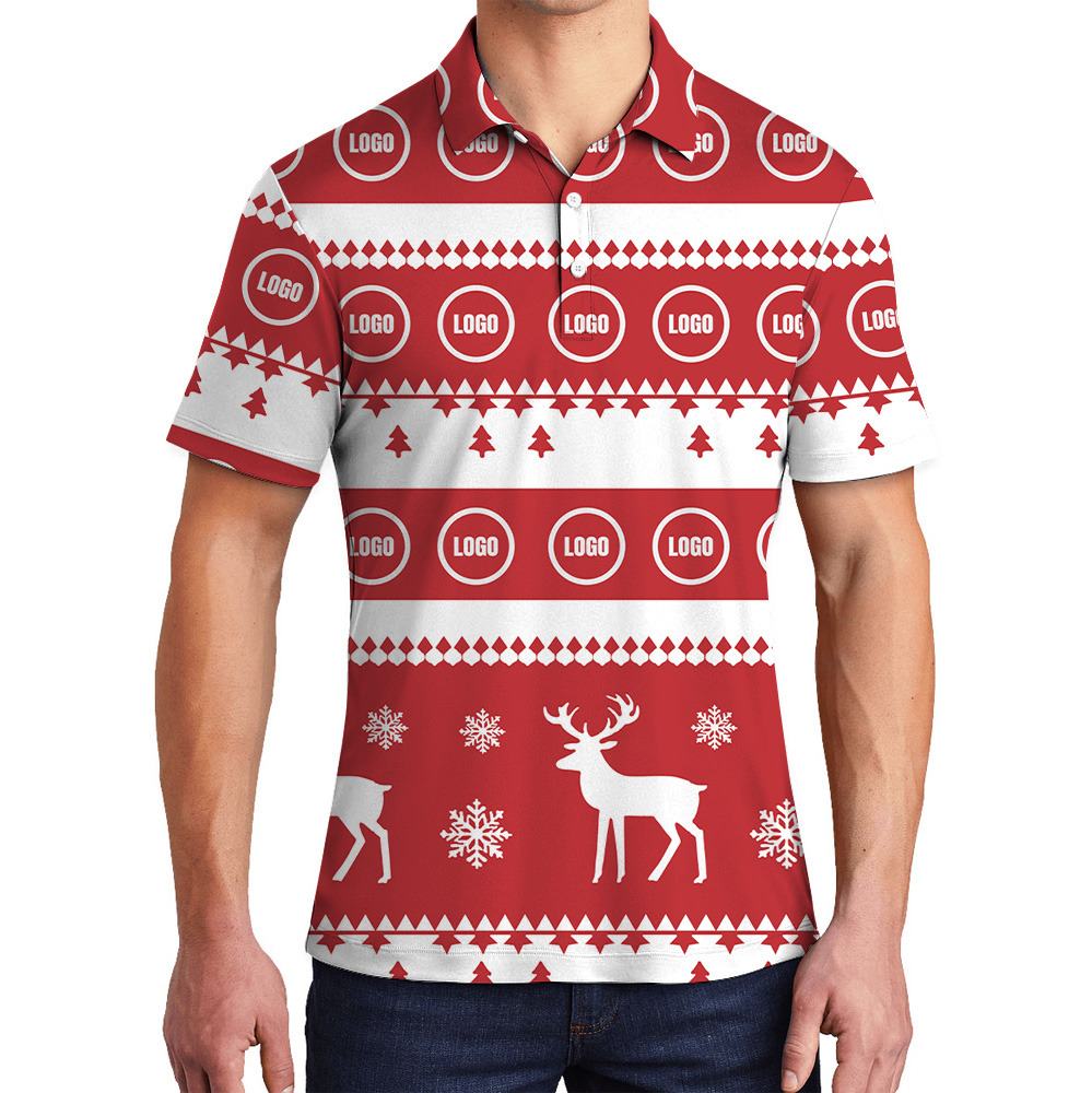 Reindeer Stripe And Snowflake Polo Shirt Christmas Custom Logo - variant image 1