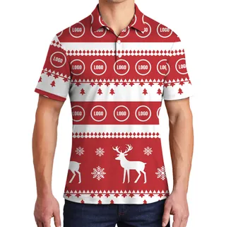 Reindeer Stripe And Snowflake Polo Shirt Christmas Custom Logo