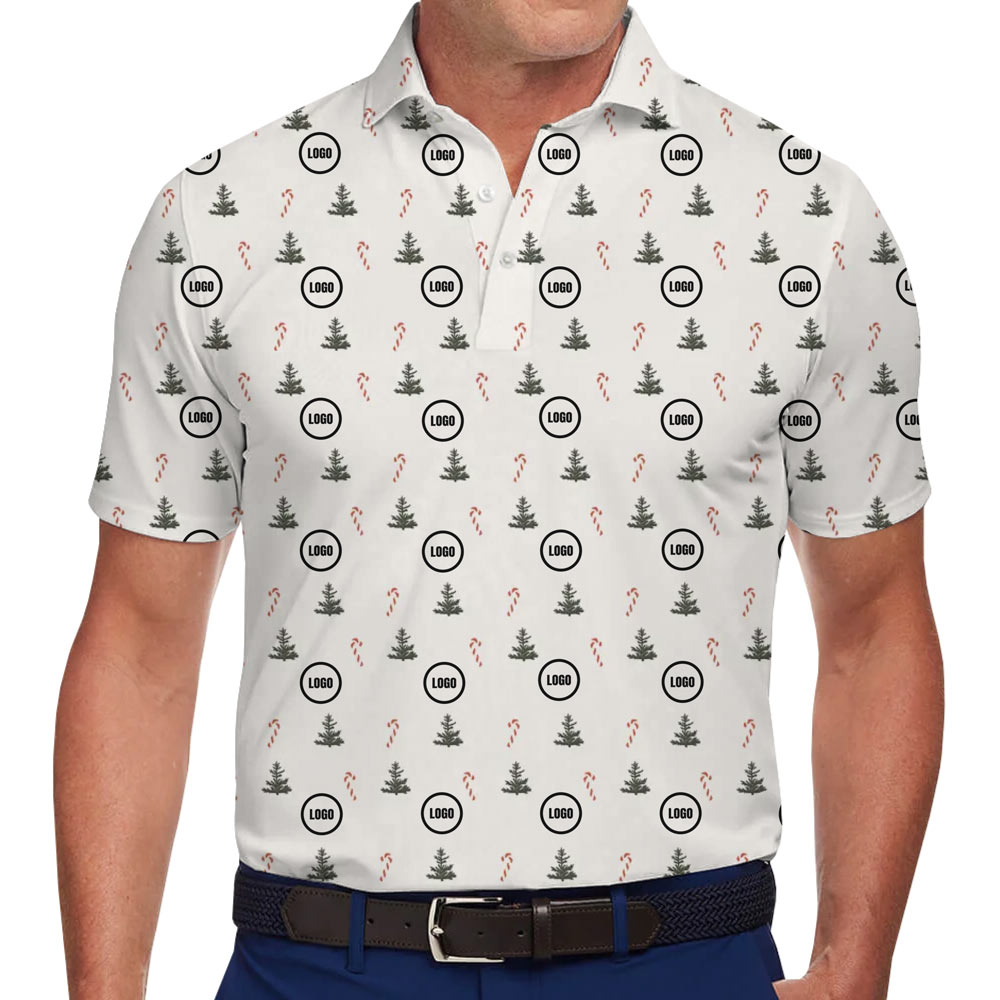 [Live Preview] Holiday Polo Shirt Pine Christmas Candy Pattern Custom Logo - variant image 1