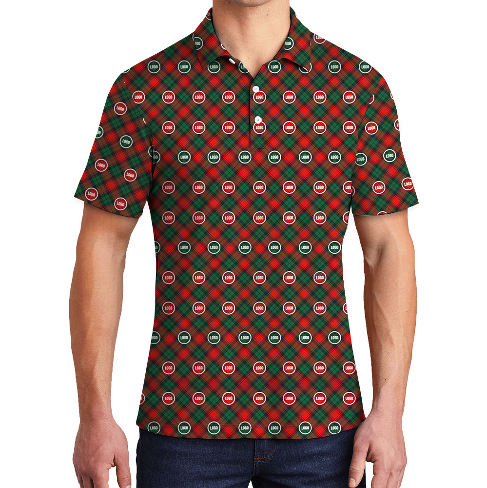 Christmas Plaid Custom Logo Red Polo Shirt - variant image 1