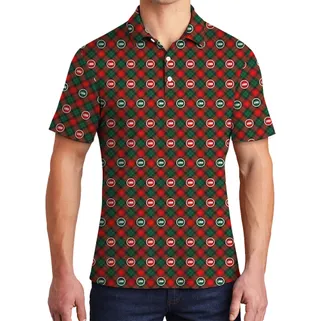 Christmas Plaid Custom Logo Red Polo Shirt