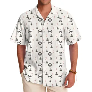 [Live Preview] Holiday Pine Christmas Candy Pattern Custom Logo Hawaiian Shirt