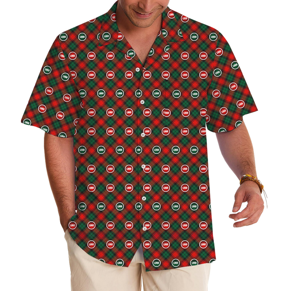Christmas Red Plaid Custom Logo Hawaiian Shirt - variant image 1