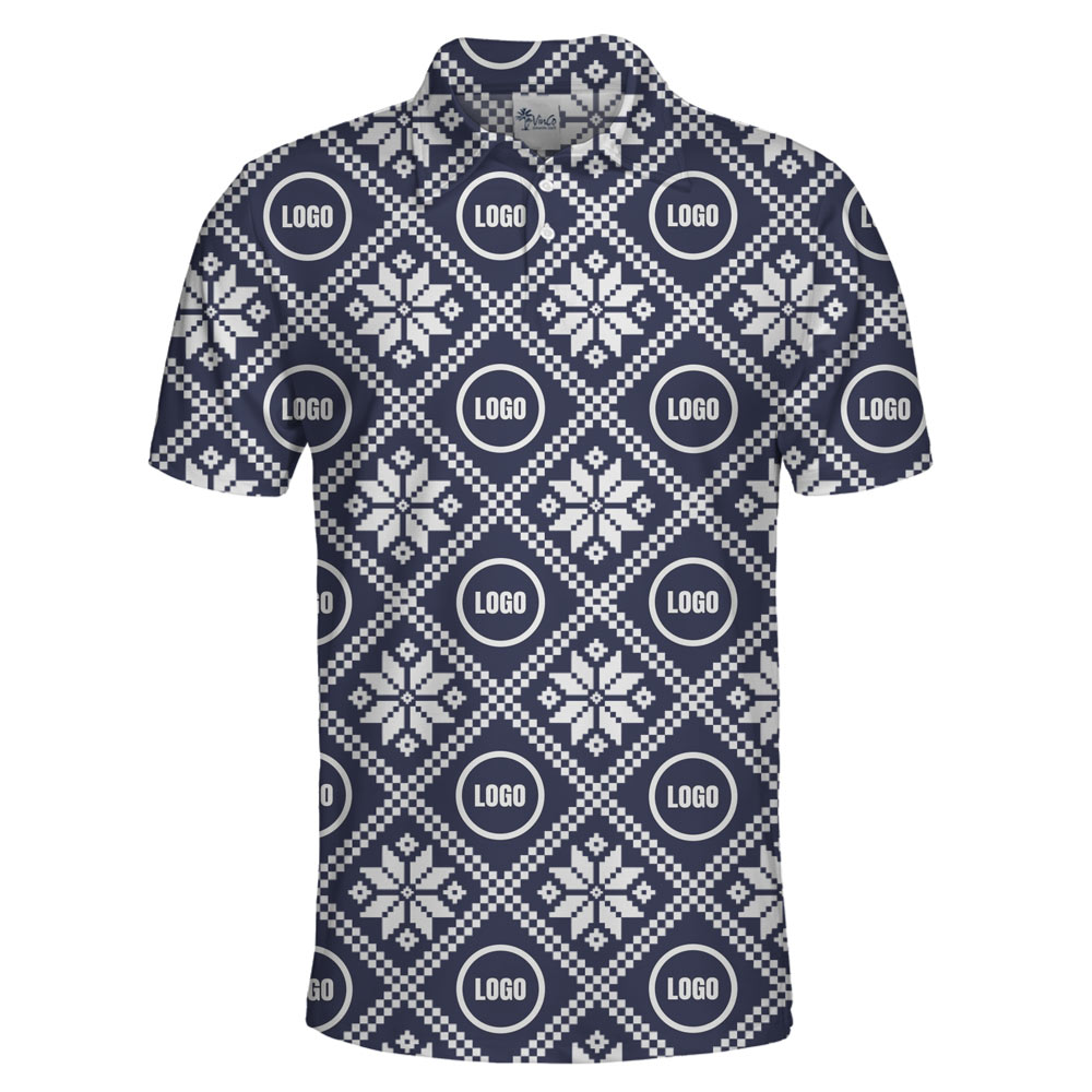 [Live Preview] Winter Grid Custom Logo Christmas Polo Shirt