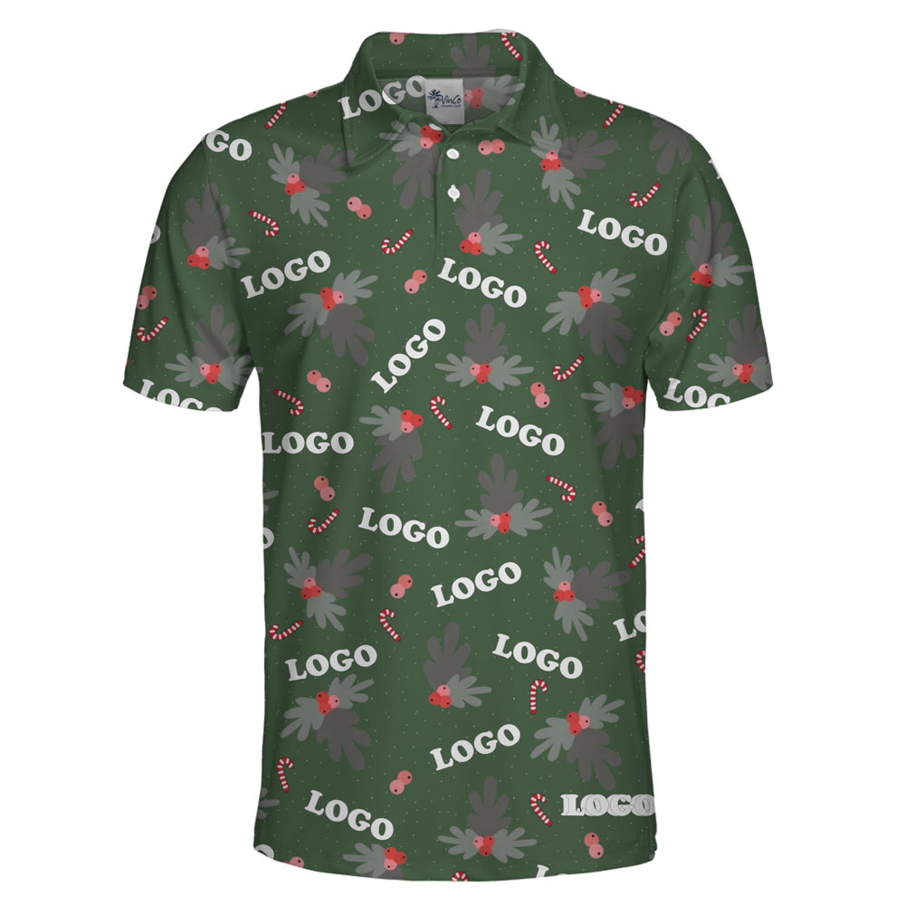 [Live Preview] Custom Logo Christmas Candy Mistletoe Polo Shirt