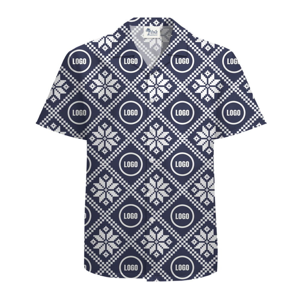 [Live Preview] Winter Grid Custom Logo Christmas Hawaiian Shirt