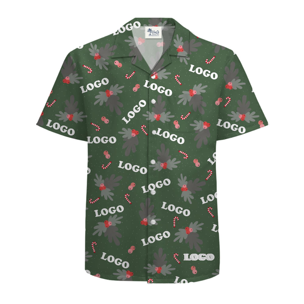 [Live Preview] Custom Logo Christmas Candy Mistletoe Hawaiian Shirt