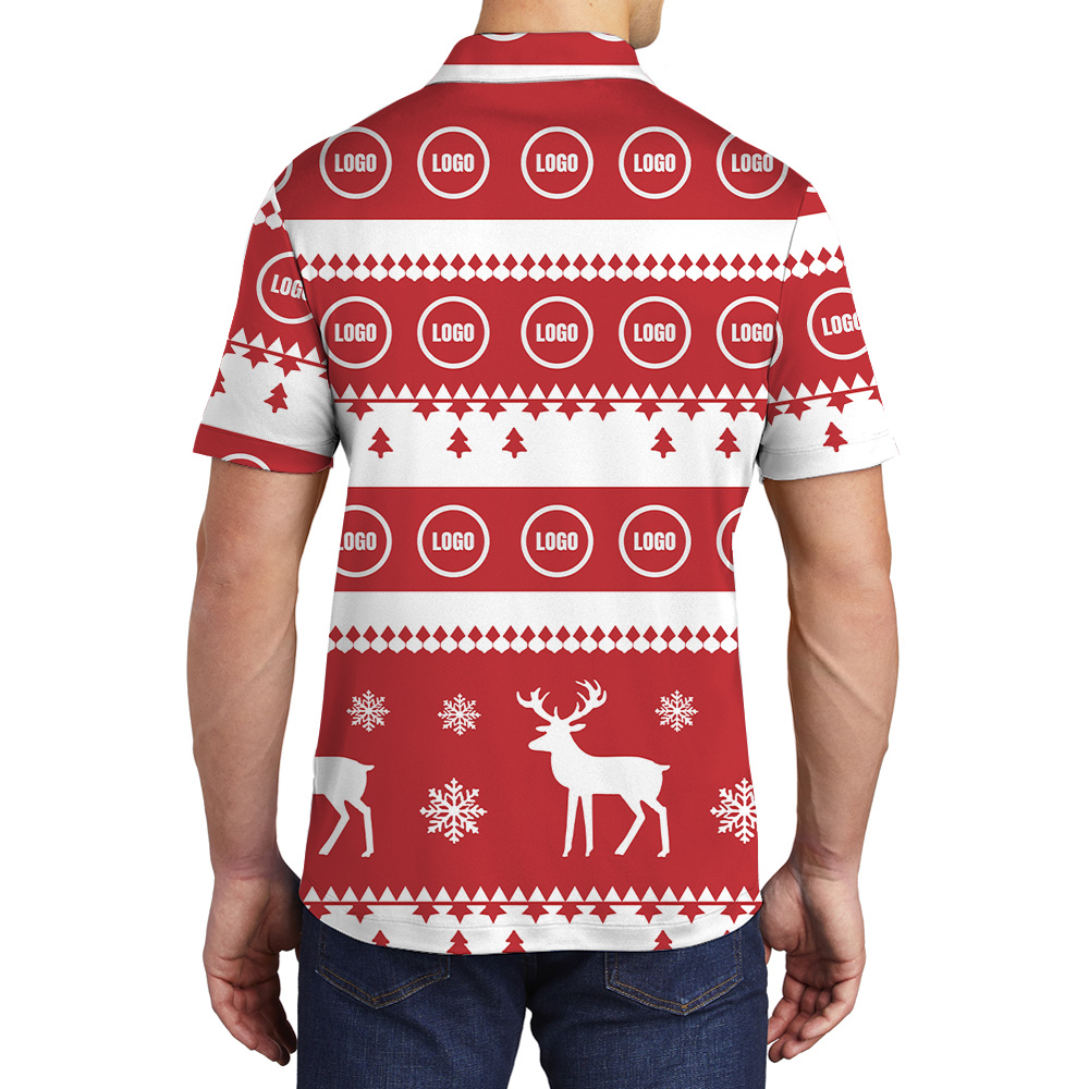 Reindeer Stripe And Snowflake Polo Shirt Christmas Custom Logo