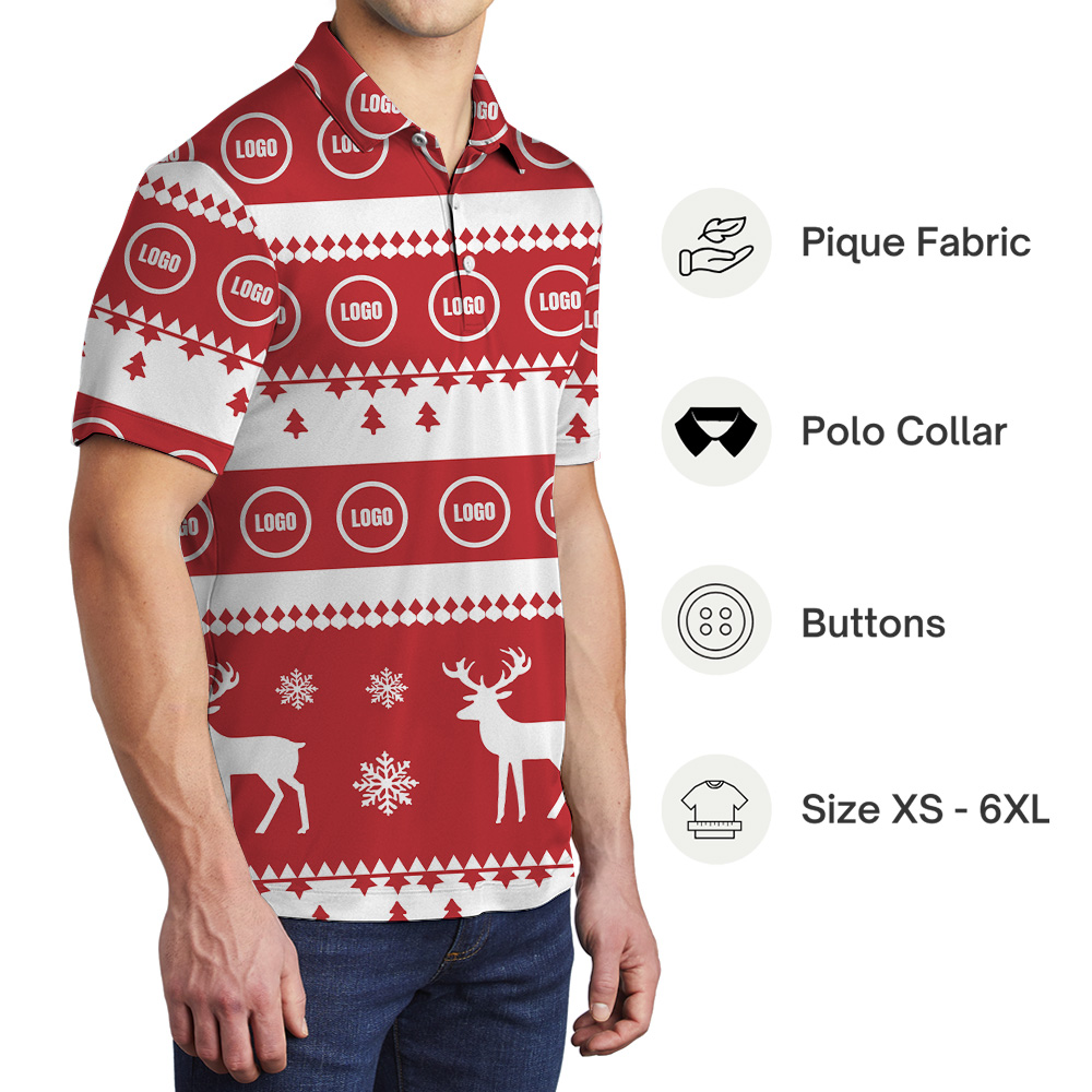 Reindeer Stripe And Snowflake Polo Shirt Christmas Custom Logo