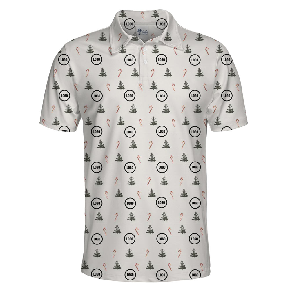 [Live Preview] Holiday Polo Shirt Pine Christmas Candy Pattern Custom Logo
