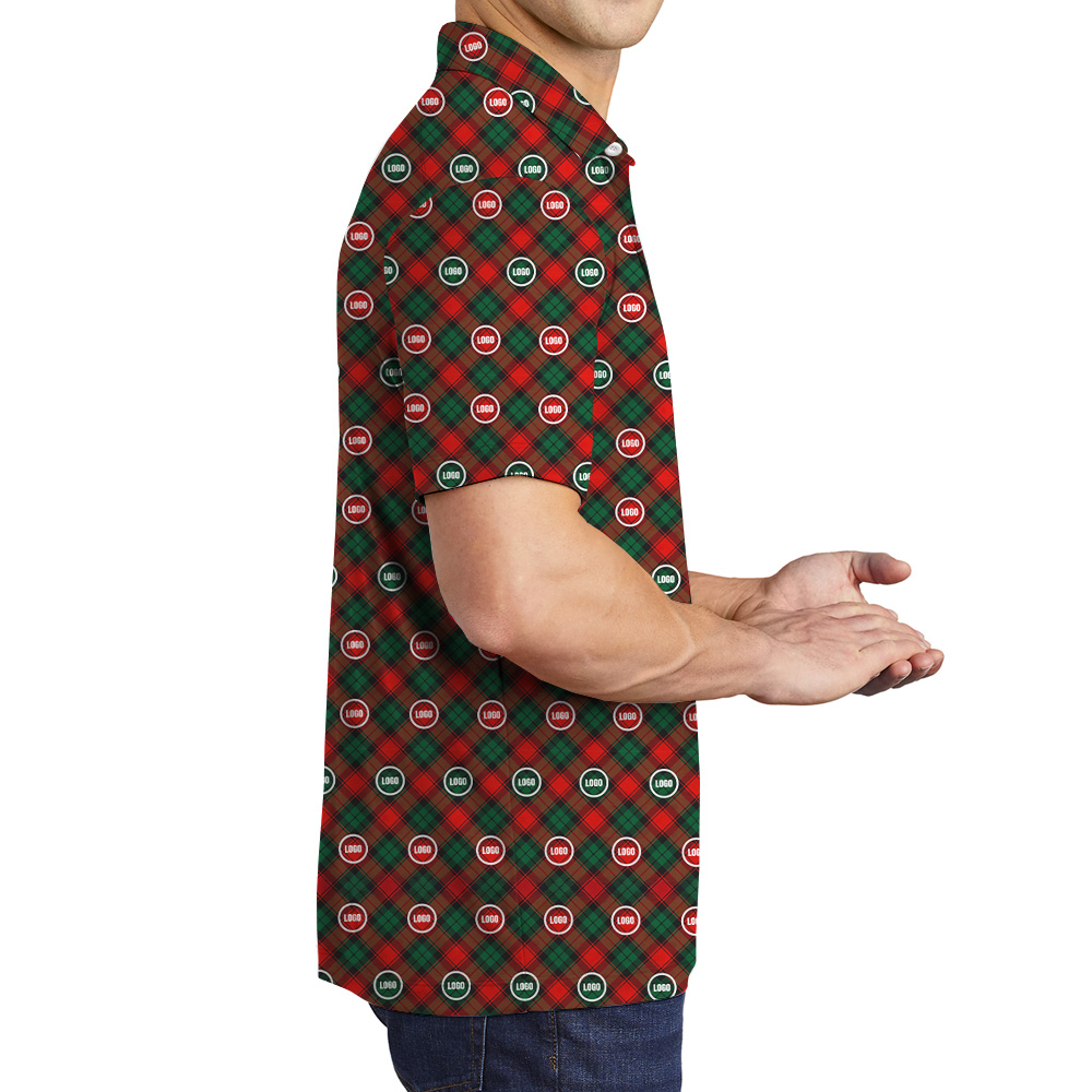 Christmas Plaid Custom Logo Red Polo Shirt