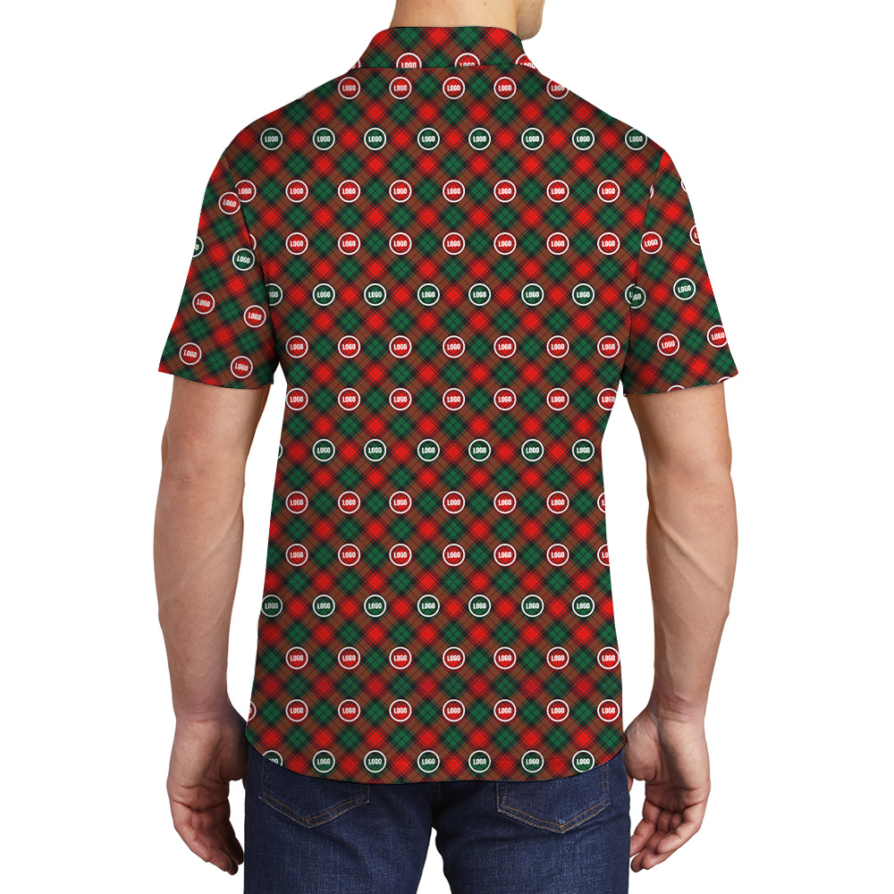 Christmas Plaid Custom Logo Red Polo Shirt