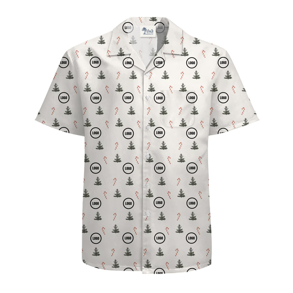 [Live Preview] Holiday Pine Christmas Candy Pattern Custom Logo Hawaiian Shirt