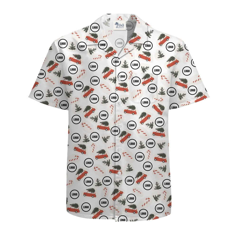 [Live Preview] Candy Cane Christmas Print Custom Logo Hawaiian Shirt