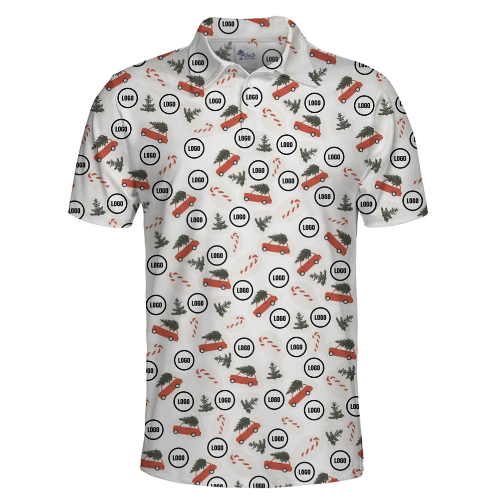 [Live Preview] Candy Car Christmas Custom Logo Polo Shirt