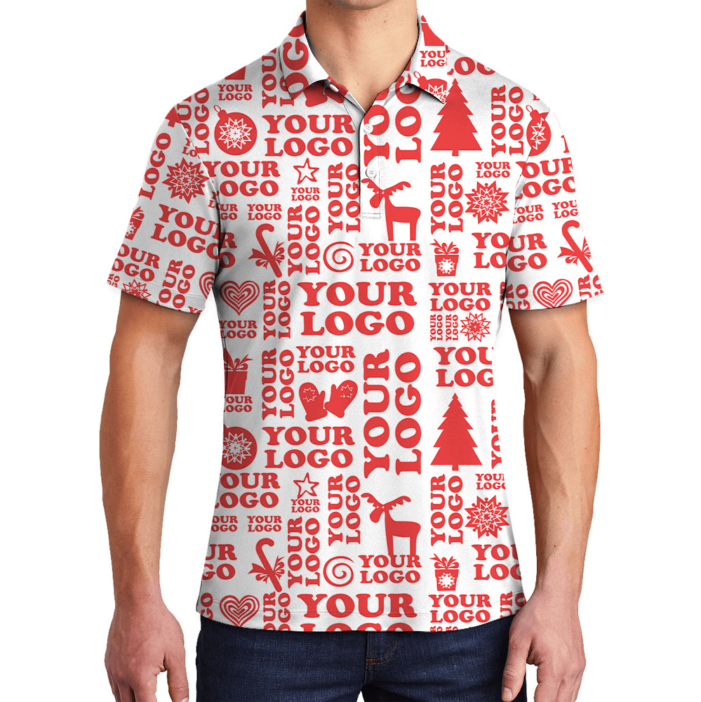 Custom Logo Festive Red Christmas Holiday Polo Shirt - variant image 1