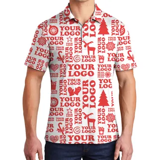 Custom Logo Festive Red Christmas Holiday Polo Shirt