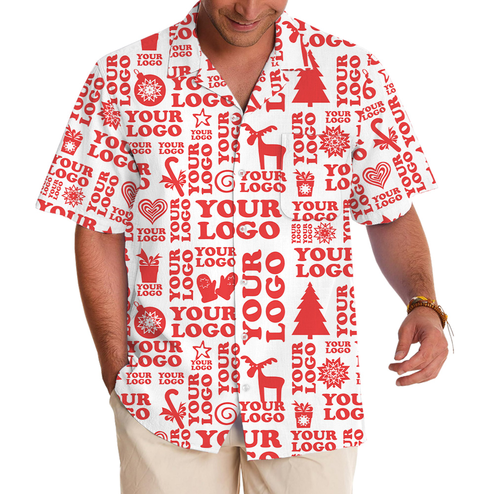 Custom Logo Festive Red Christmas Hawaiian Holiday Shirt - variant image 1