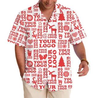 Custom Logo Festive Red Christmas Hawaiian Holiday Shirt