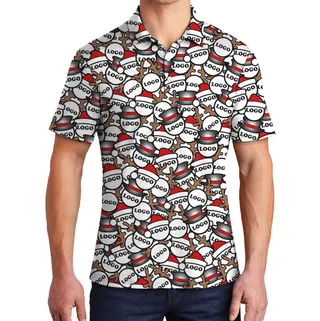 Santa And Antlers Repeat Pattern Polo Shirt Christmas Custom Logo