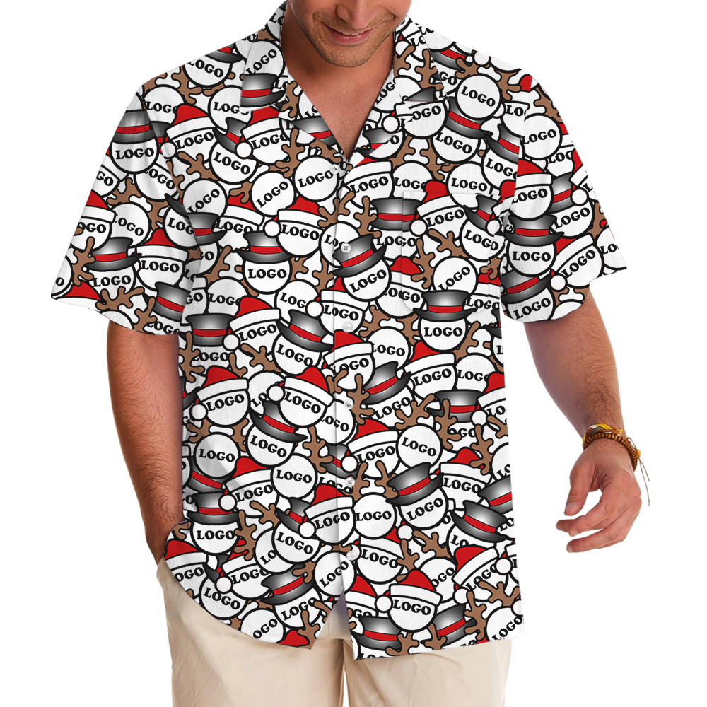 Santa And Antlers Repeat Pattern Hawaiian Shirt Christmas Custom Logo - variant image 1