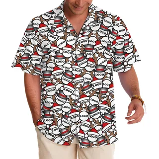 Santa And Antlers Repeat Pattern Hawaiian Shirt Christmas Custom Logo