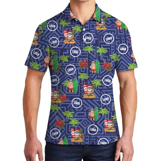 Geometric Blue Surfing Santa Tropical Polo Shirt Christmas Custom Logo