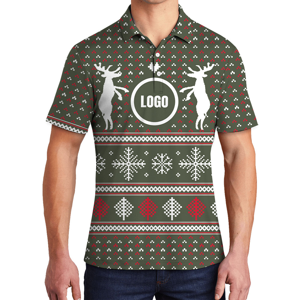 Two Reindeer Hold Custom Christmas Logo Polo Shirt - variant image 1