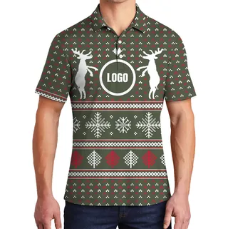 Two Reindeer Hold Custom Christmas Logo Polo Shirt