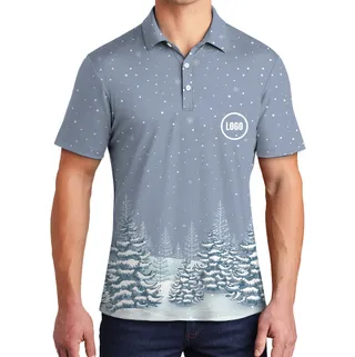Snowfall Winter Forest Custom Logo Christmas Polo Shirt