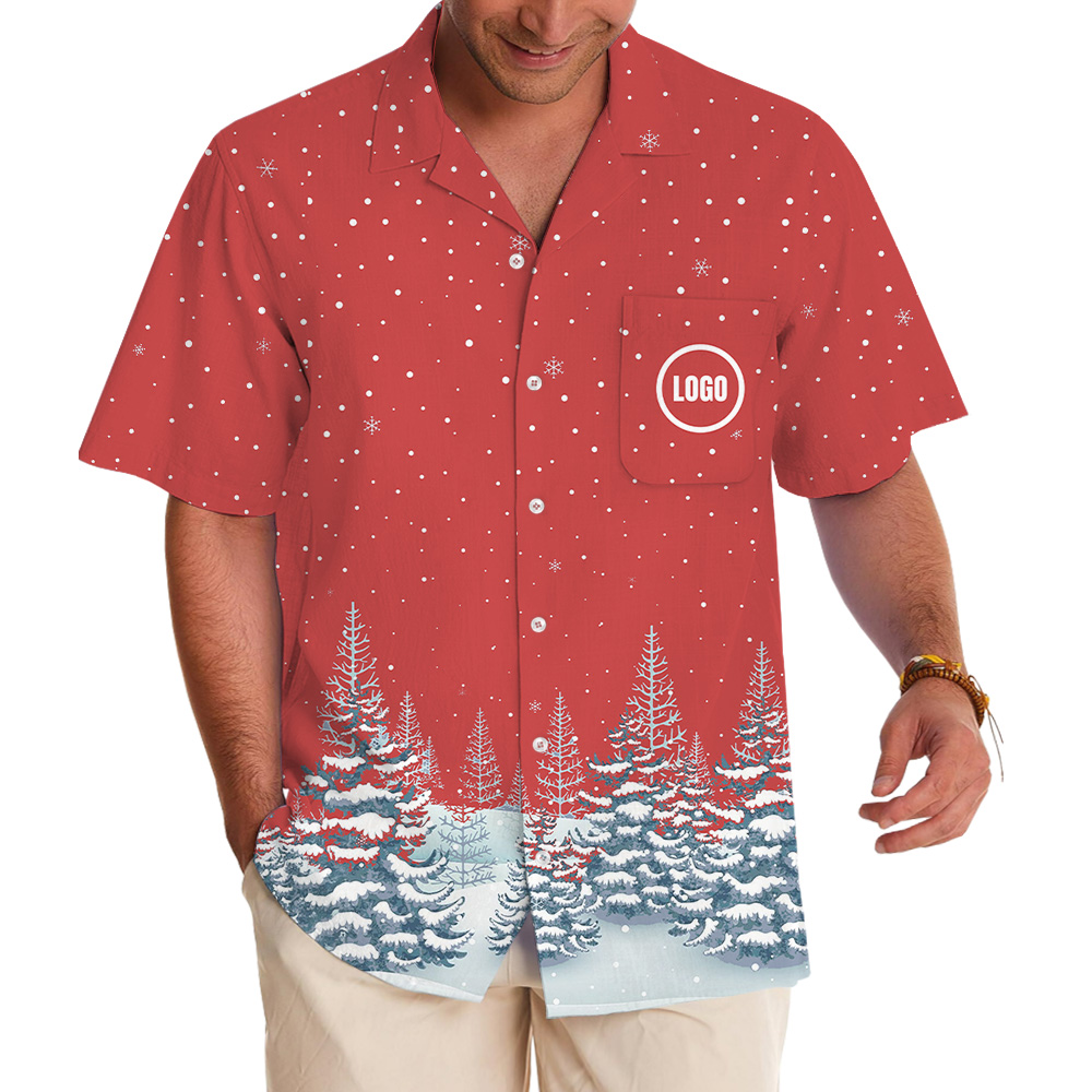 Snowfall Winter Forest Custom Logo Hawaiian Shirt Christmas - variant image 1