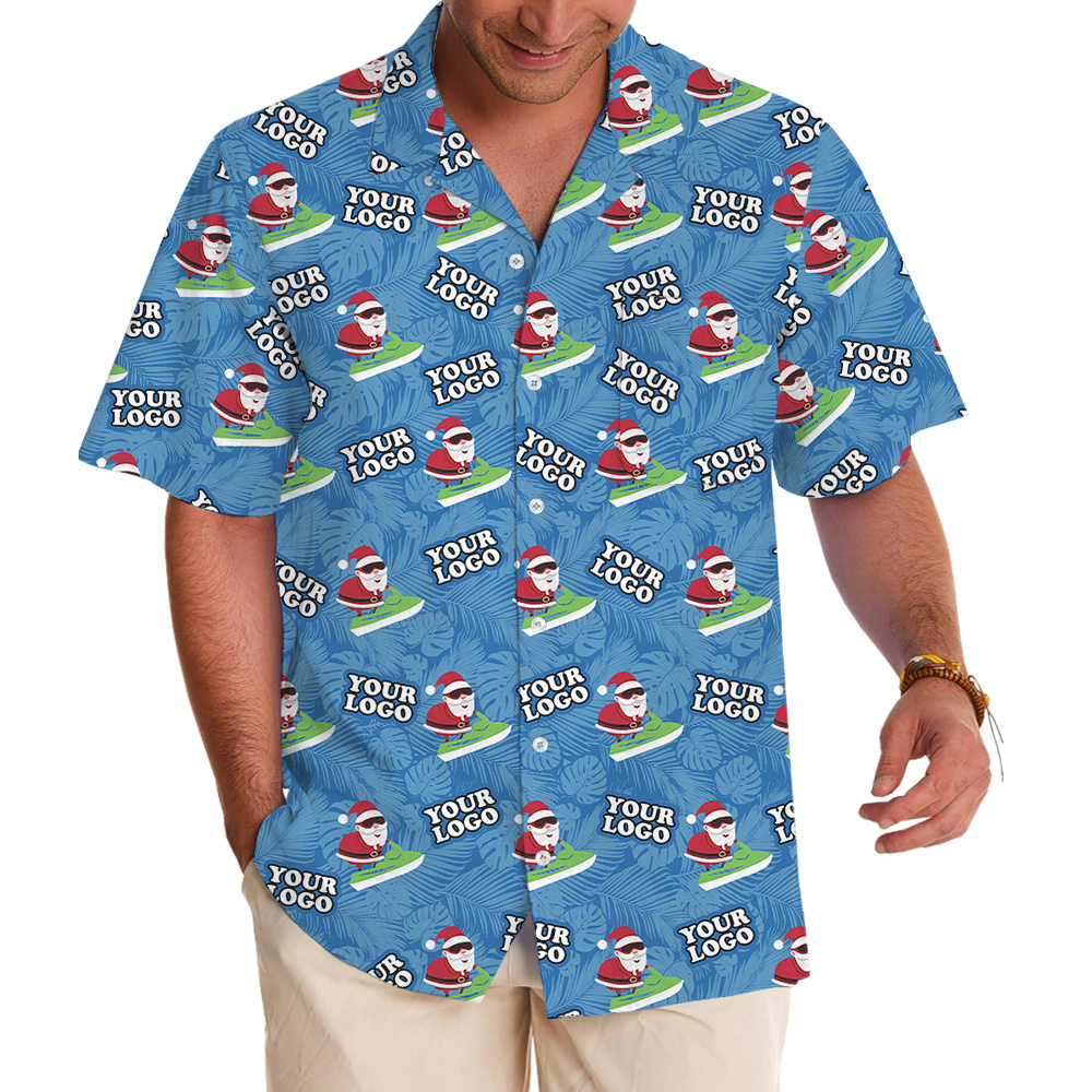 Beach Santa Surfboard Christmas Custom Logo Hawaiian Shirt - variant image 1