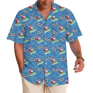 Beach Santa Surfboard Christmas Custom Logo Hawaiian Shirt