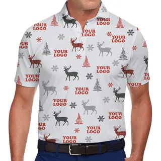 [Live Preview] Christmas Tree Custom Logo Reindeer Polo Shirt