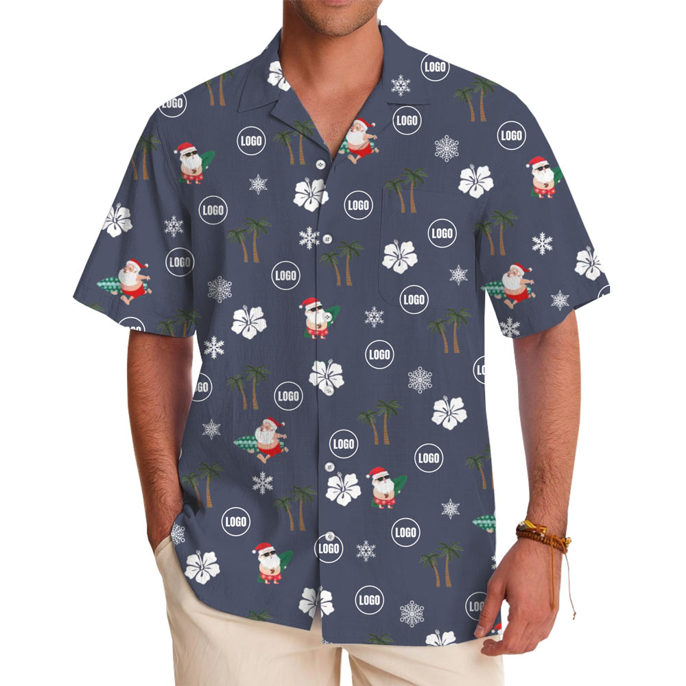 [Live Preview] Tropical Christmas Happy Santa Custom Logo Hawaiian Shirt - variant image 1