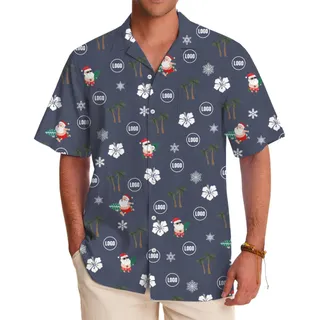 [Live Preview] Tropical Christmas Happy Santa Custom Logo Hawaiian Shirt
